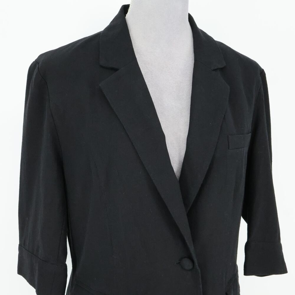 Mina Self Jacket Womens Large Black Linen Blend Lined Blazer 3/4 Sleeve Career - Picture 16 of 16